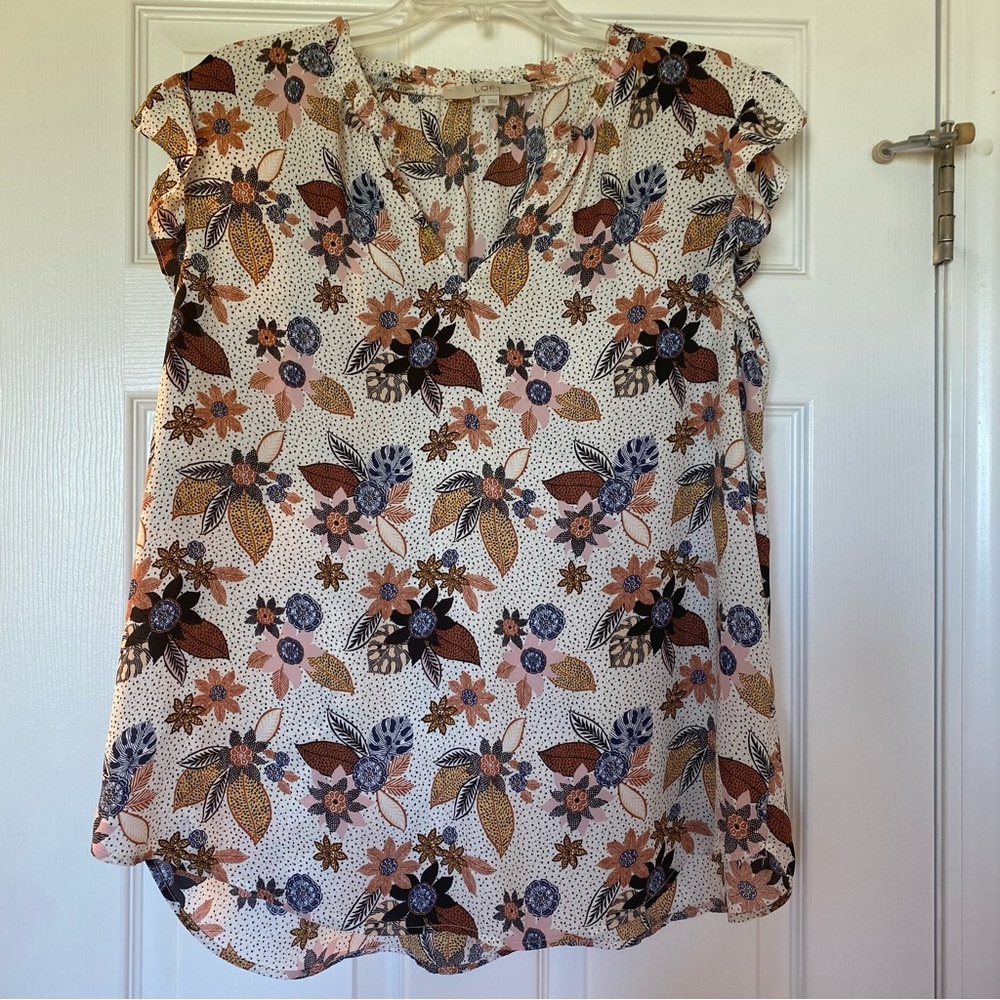 EUC Loft Navy/White Floral Sleeveless Blouse, Size XL